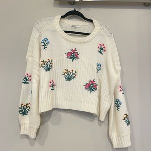 Oversized Cream Flower Detailed Sweater